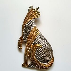 Vintage Egyptian Revival Park Lane Cat Brooch gold and silver tone